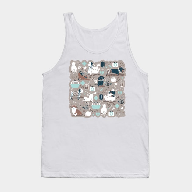 Veterinary medicine, happy and healthy friends // taupe brown background turquoise details navy blue white and brown cats dogs and other animals Tank Top by SelmaCardoso